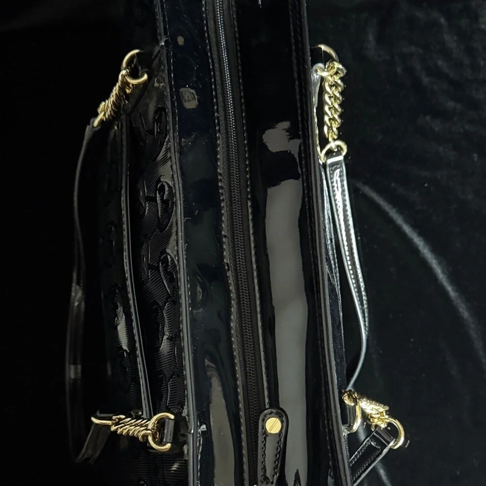 Michael Kors Glossy Black Tote with Gold Chains with Matching Wallet
